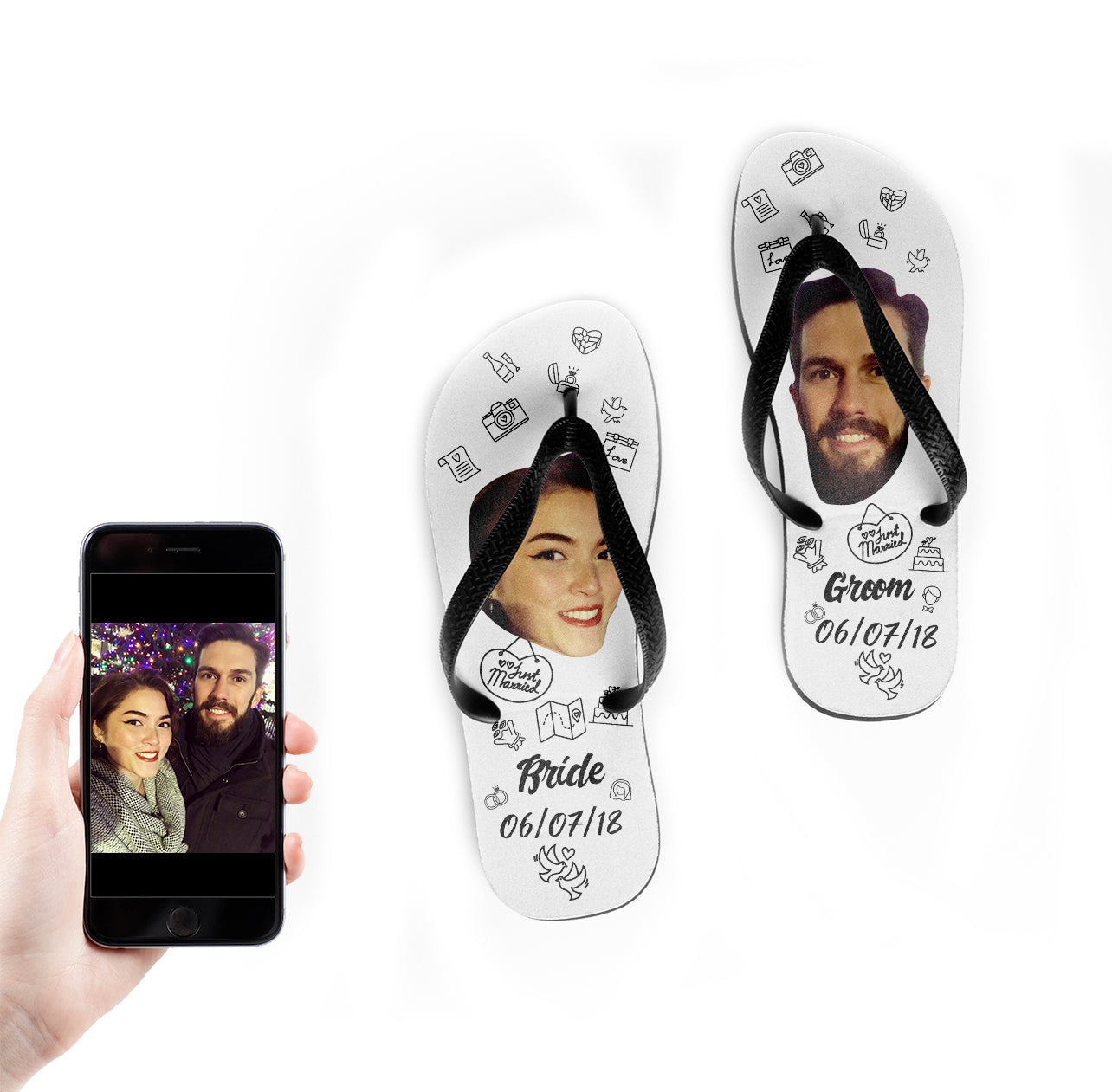 bride and groom flip flops personalized