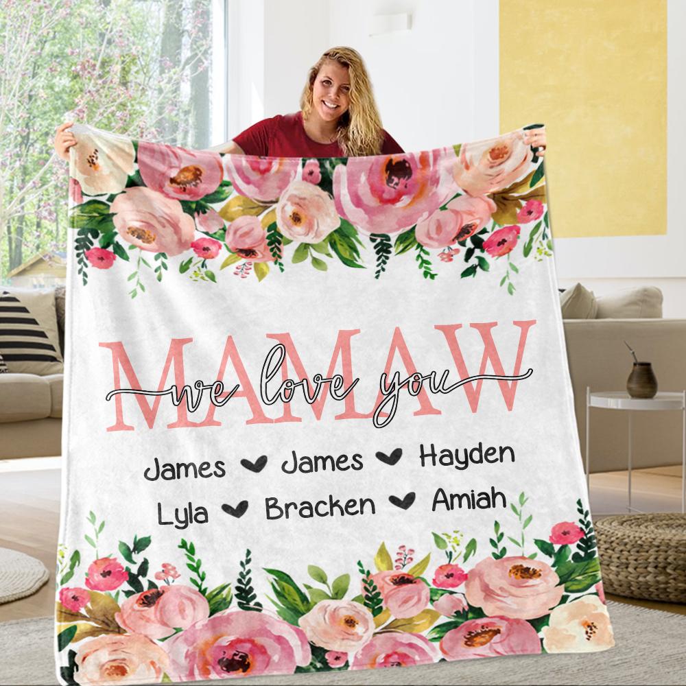 Personalized Pink Floral Cozy Plush Fleece Blankets With Your Nick K Doggie Merch