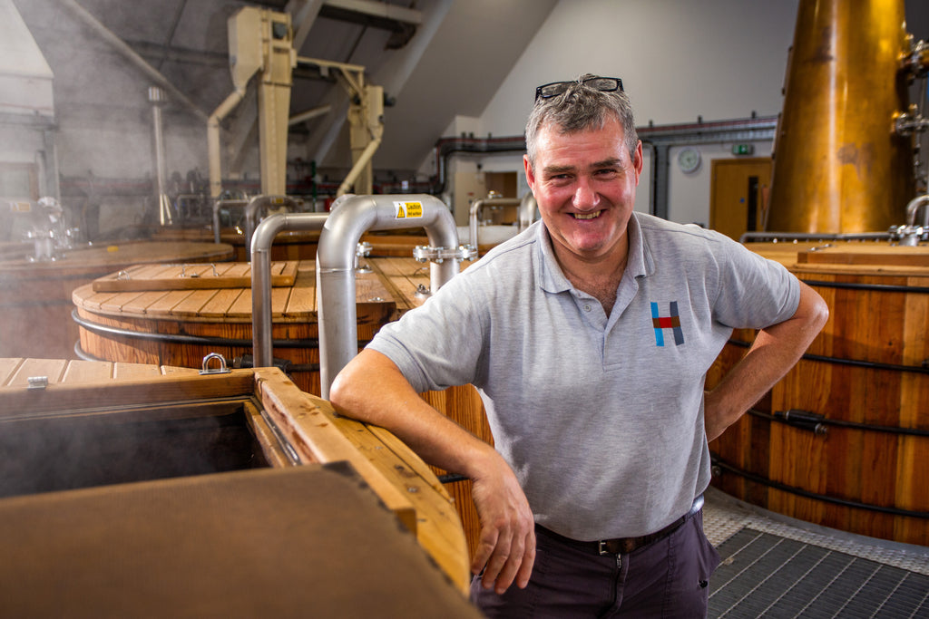 Distiller Domhnall Macleod on duty in the Spirit Hall.