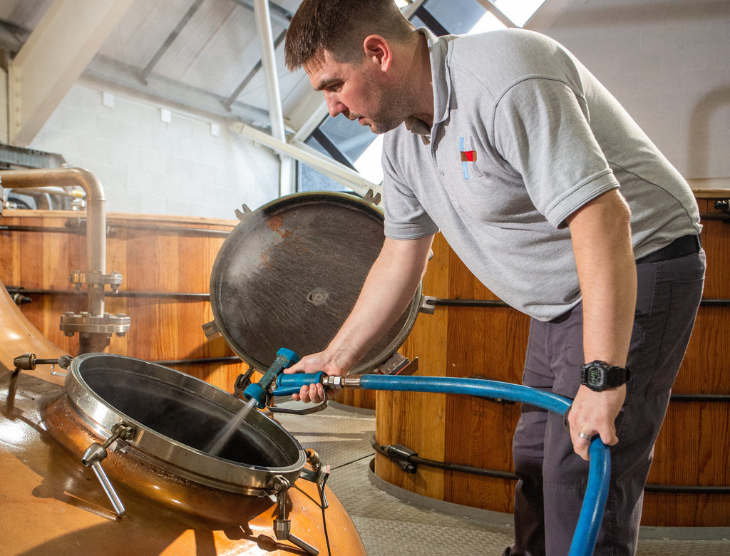 The week comes to a close as distiller Billy Fraser cleans one of the copper stills.