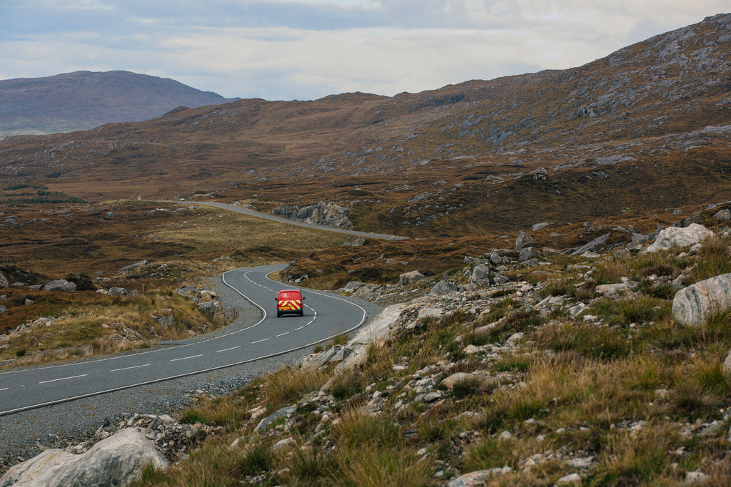 Deliveries on a long and winding island road, Isle of Harris.