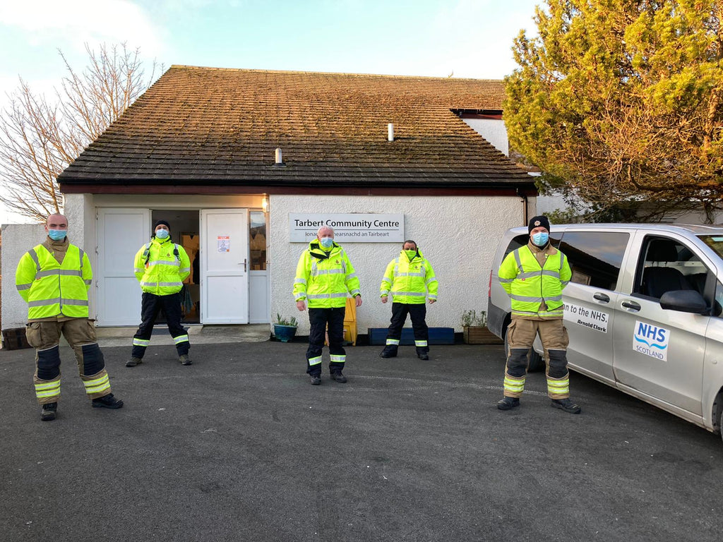 Local Fire & Rescue volunteers help with COVID vaccinations in Tarbert, Isle of Harris.