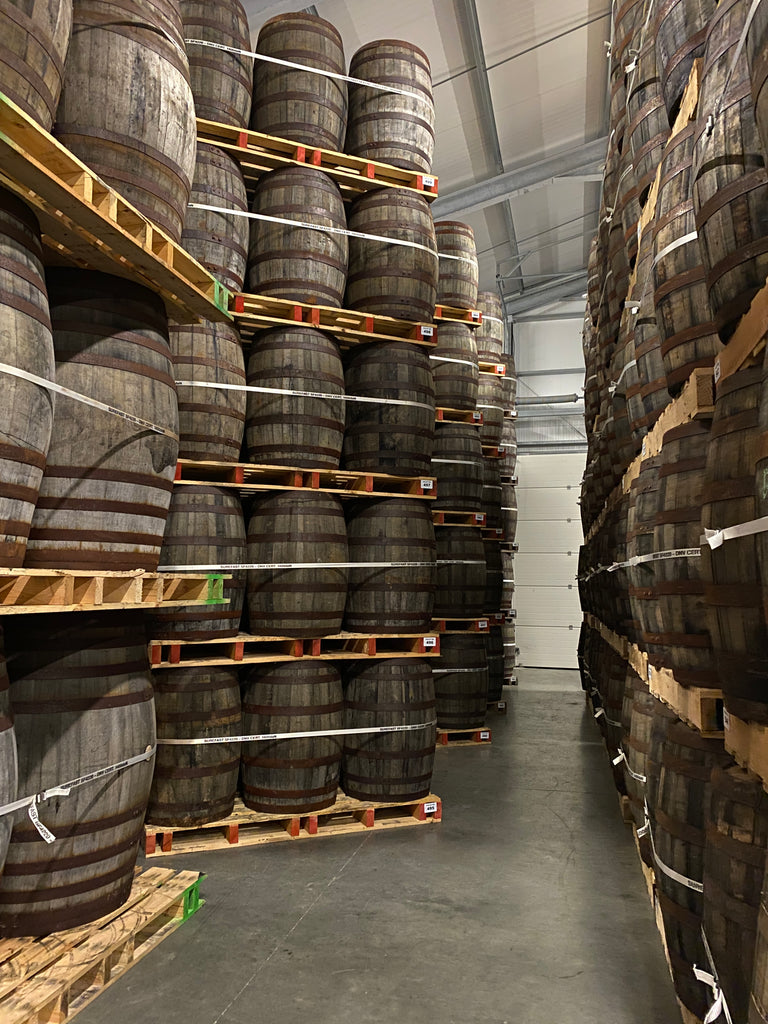 Lots of beautiful oak ex-bourbon barrels from Kentucky.