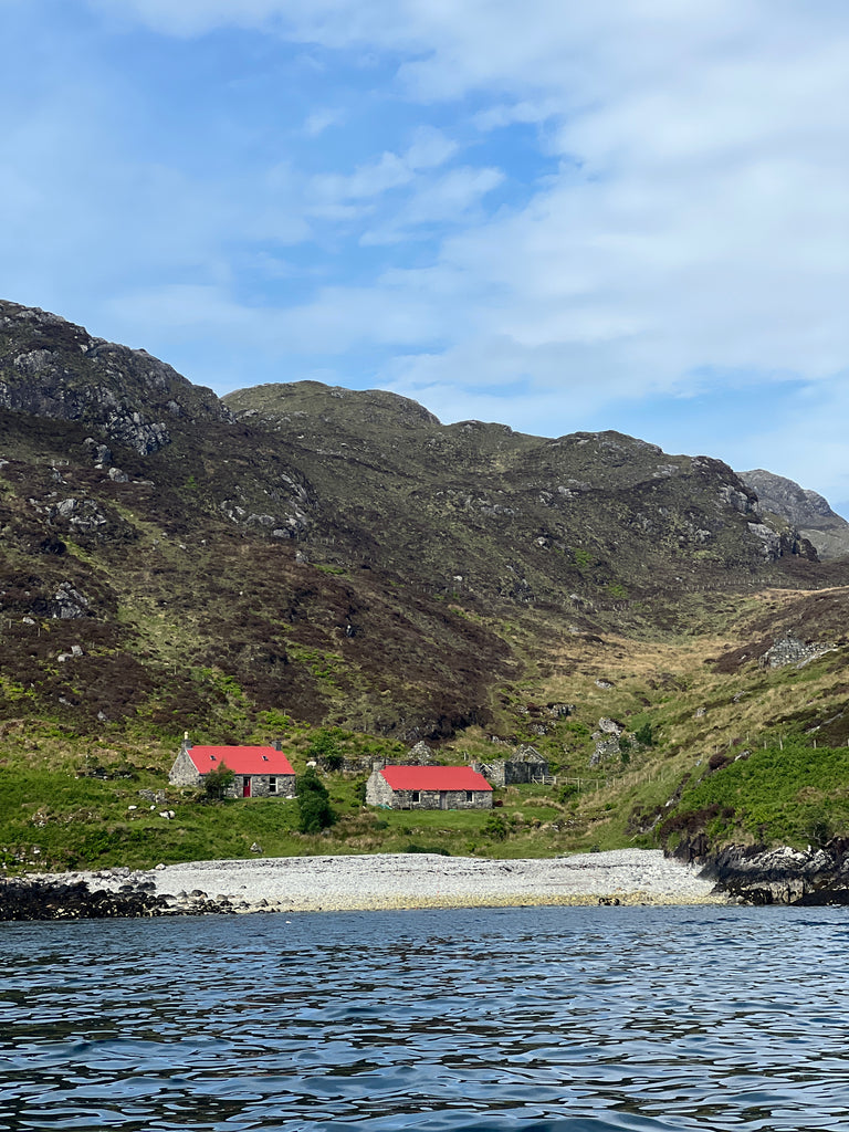 Red roofed houses in the abandoned village of Molinginish.