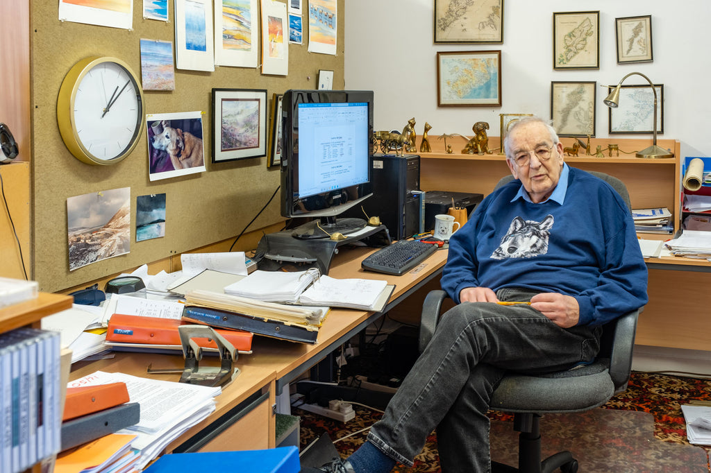 Bill at his desk, the hub of over 40 years of researching Harris history.