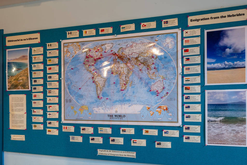 A map at the Seallam! visitor centre showing genealogical global connections.
