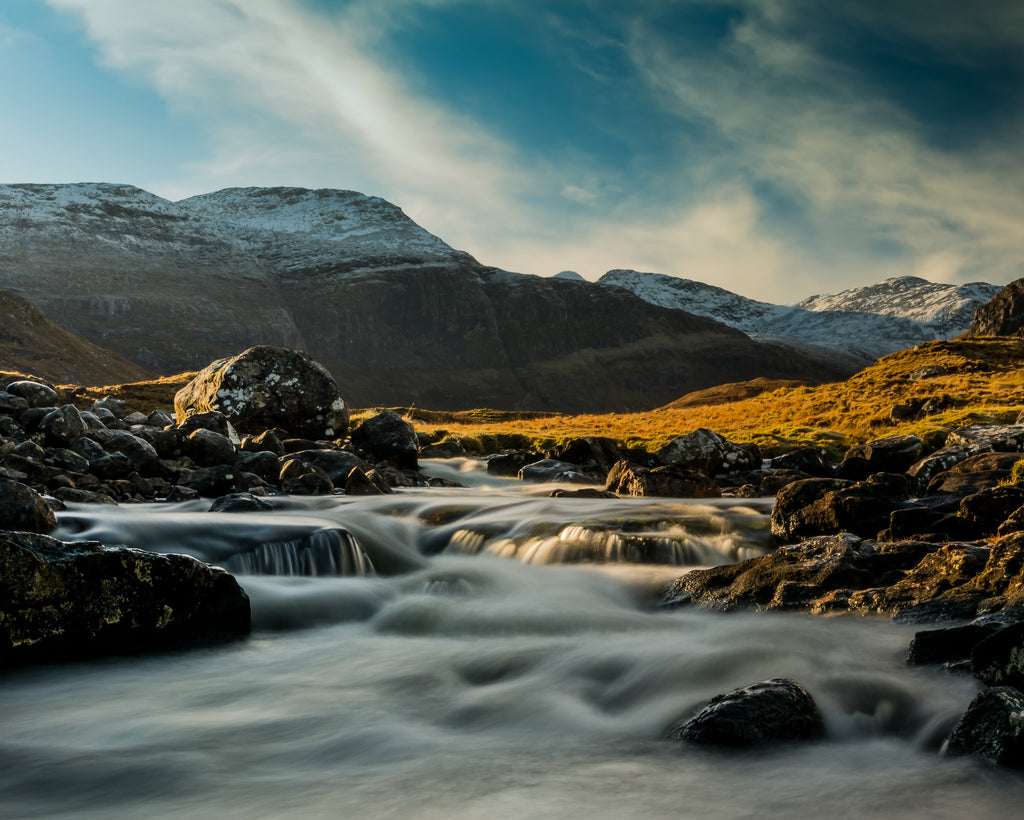 The cold winer waters of the fast flowing Scaladale river.