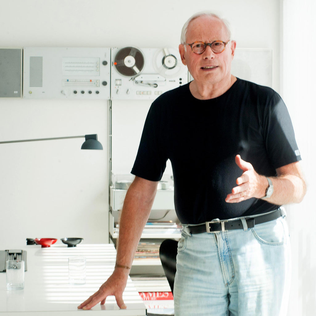 Industrial designer Dieter Rams and some of his creations.