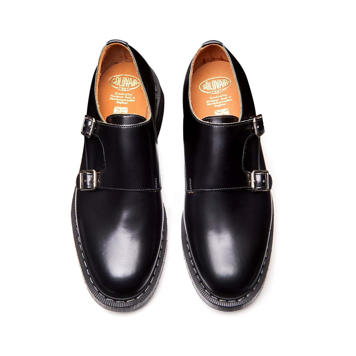 Black Hi-Shine Double Buckle Monk Shoe | Solovair | Handmade in England ...