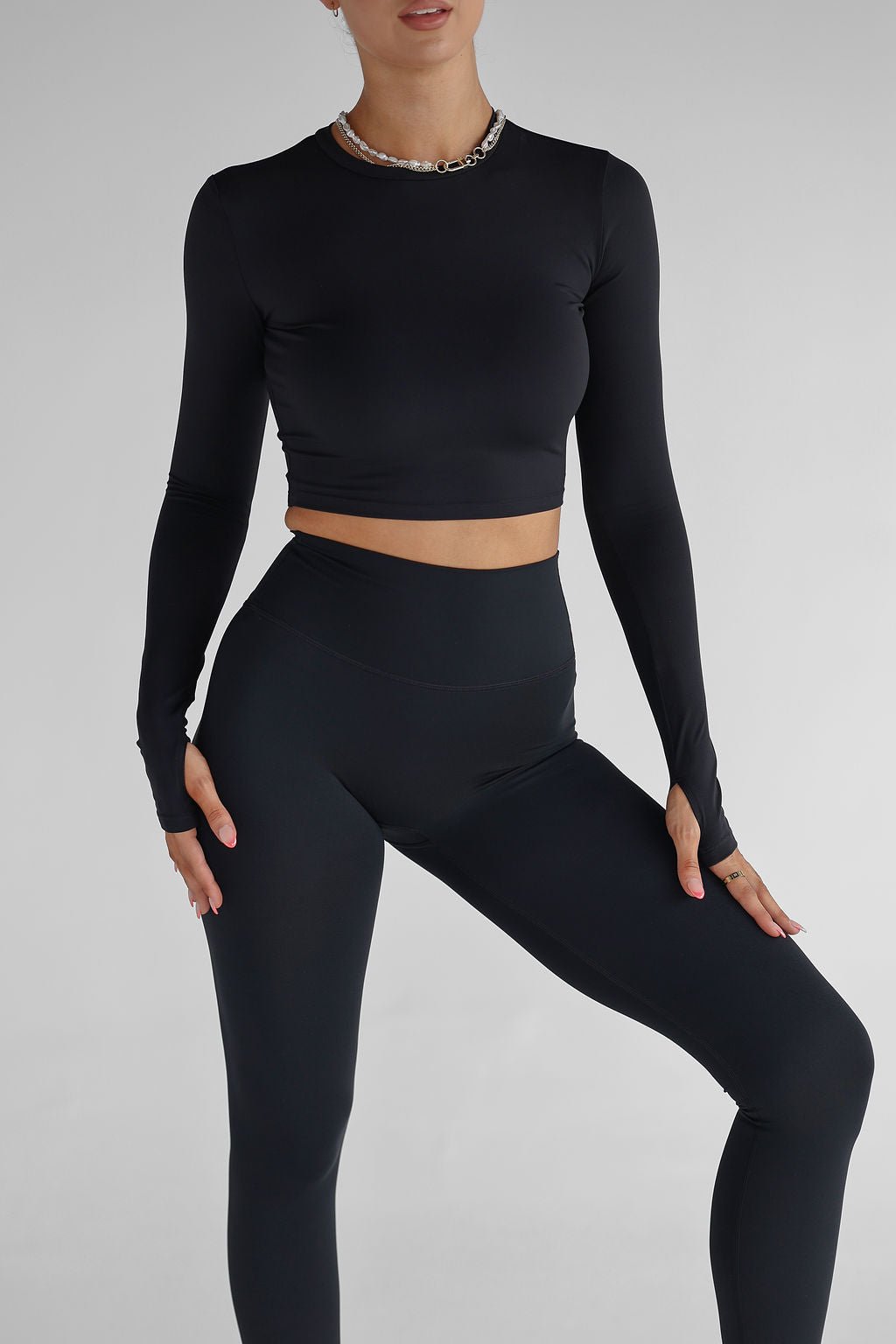 Amanda Long Sleeve Top and Drawstring Pocket Leggings Co-ord Set in Black