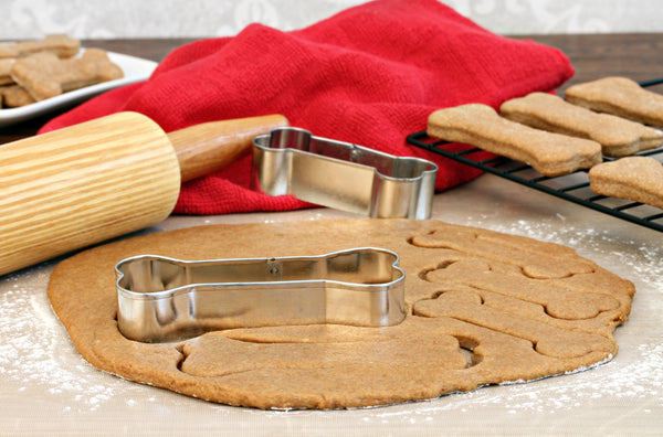 Homemade dog biscuits with cookie cutter