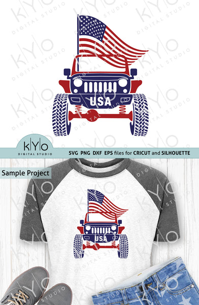Download 4th Of July Jeep With American Flag Svg Cut Files
