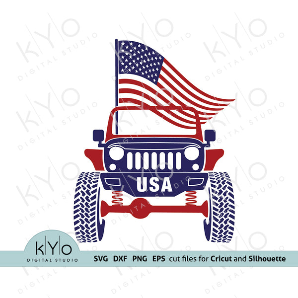 Download 4th Of July Jeep With American Flag Svg Cut Files