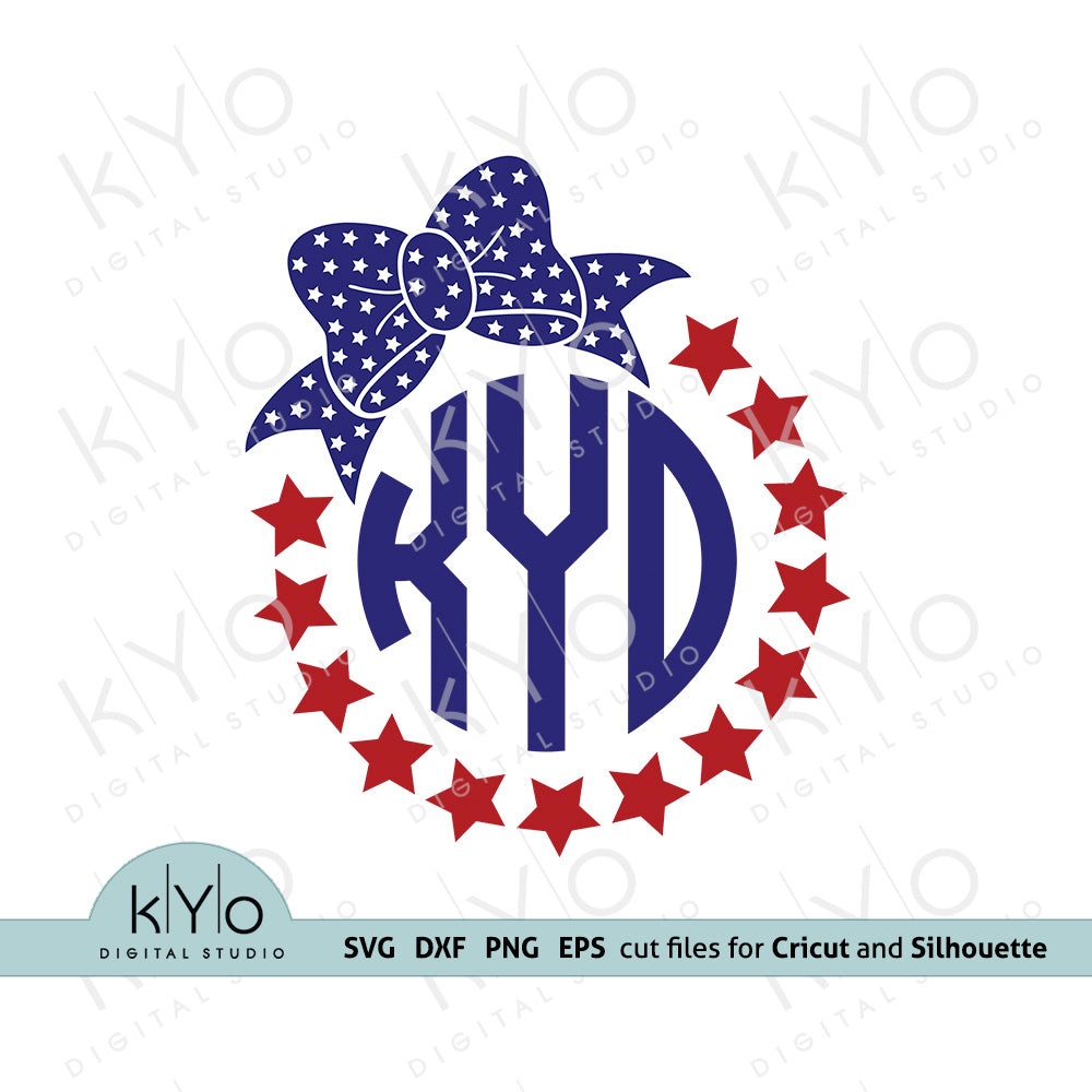 Download 4th of July American Bow monogram frame svg png dxf files