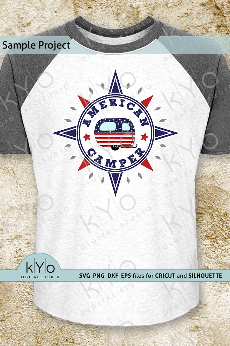 Download Vintage American Flag Camper In Compass Svg Cut Files