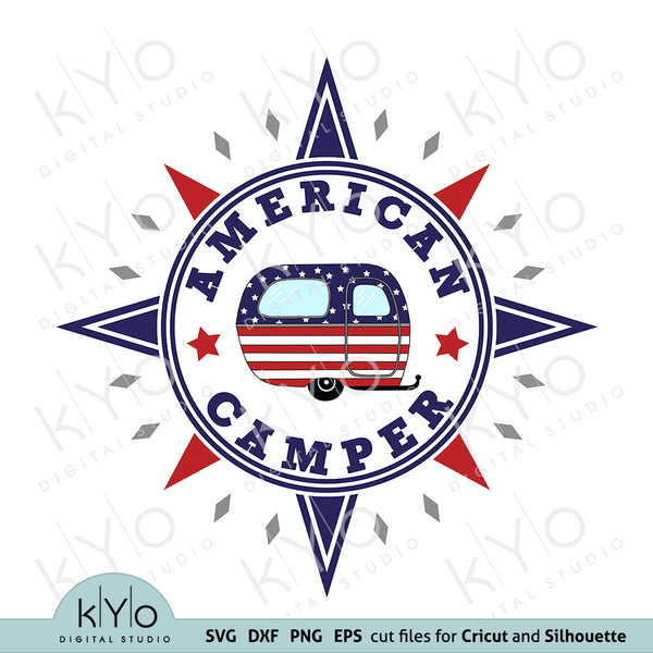 Download Vintage American Flag Camper In Compass Svg Cut Files