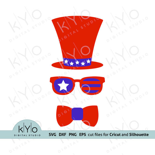 Download 4th Of July American Hat Glasses Bow Svg