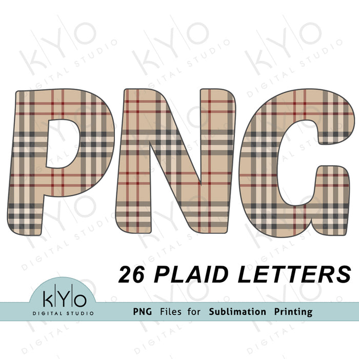 Burberry Style Plaid Pattern Sublimation Letters Png files