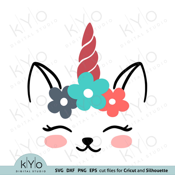 Download Cat Face Unicorn With Flowers Svg Cutting Images