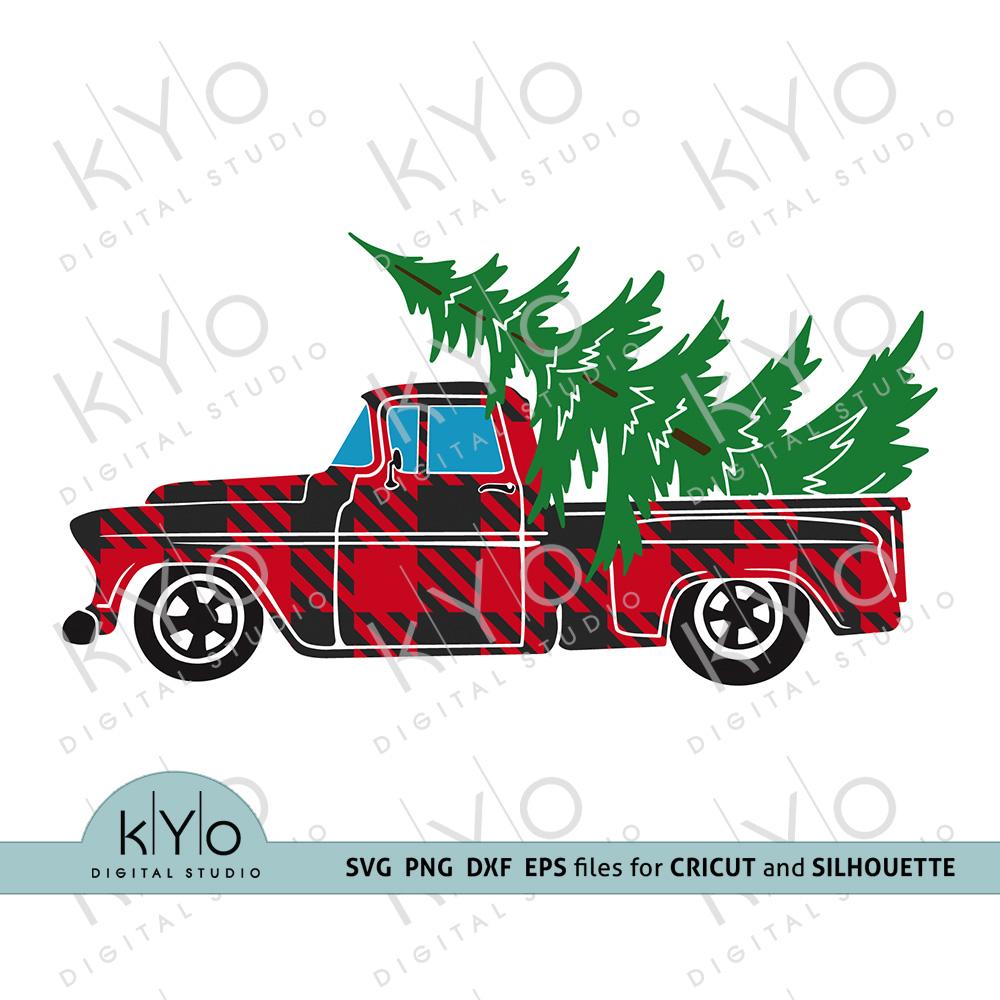 Download Christmas Plaid Red Old Vintage Truck svg png dxf files
