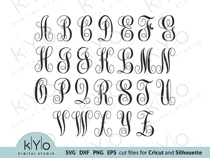 Download Scalloped Vine Harrington Monogram Font Bundle Svg Cut Files