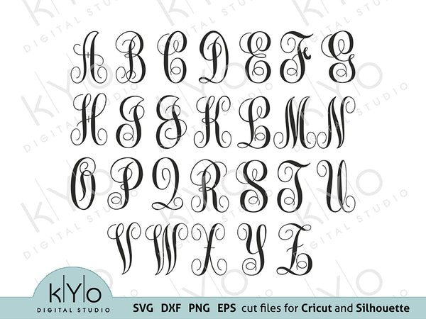 Scalloped Vine Harrington Monogram Font Bundle Svg Cut Files