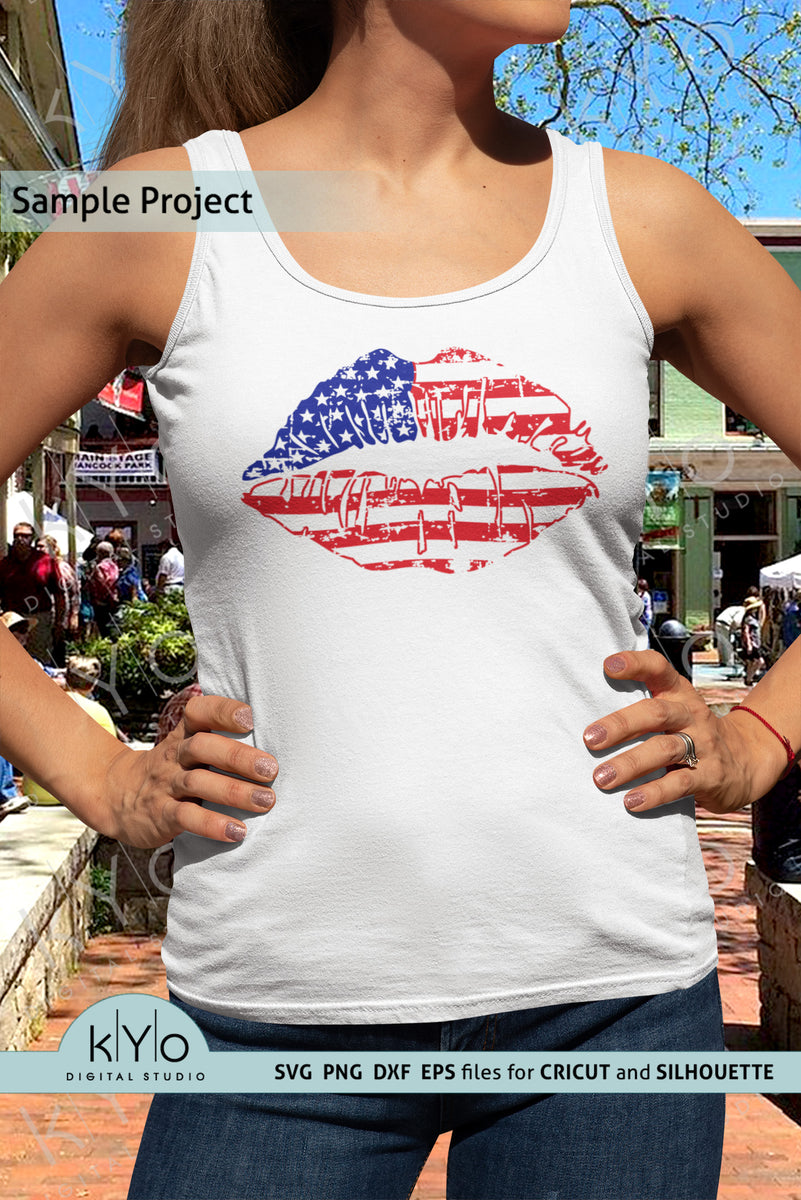 Download Distressed American Flag Girl Lips Svg 4th Of July Shirt Design