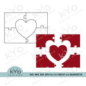 Heart in Rectangle Jigsaw Puzzle Template svg ai eps dxf files 5 pieces-kYoDigitalStudio