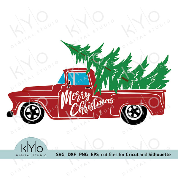 Download Merry Christmas Tree Red Old Truck Svg Cutting Files