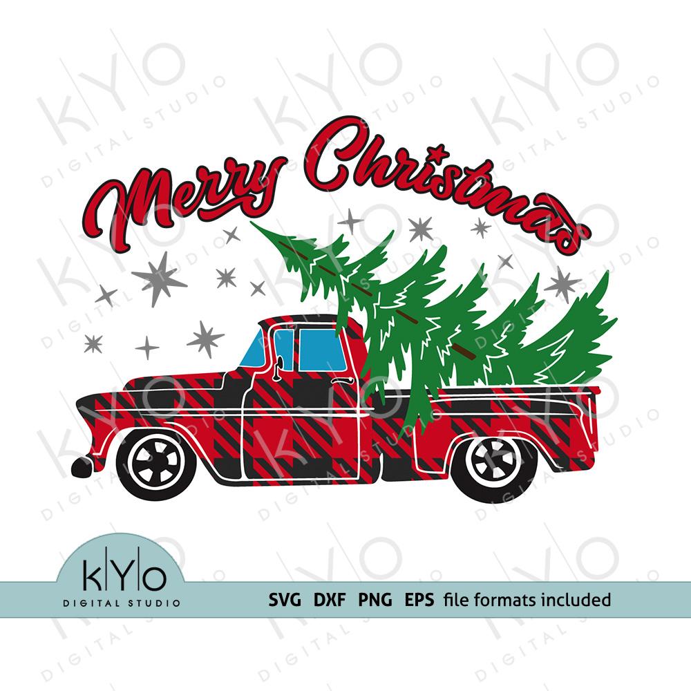 Download Merry Christmas Plaid truck SVG PNG DXF Cut Files ...