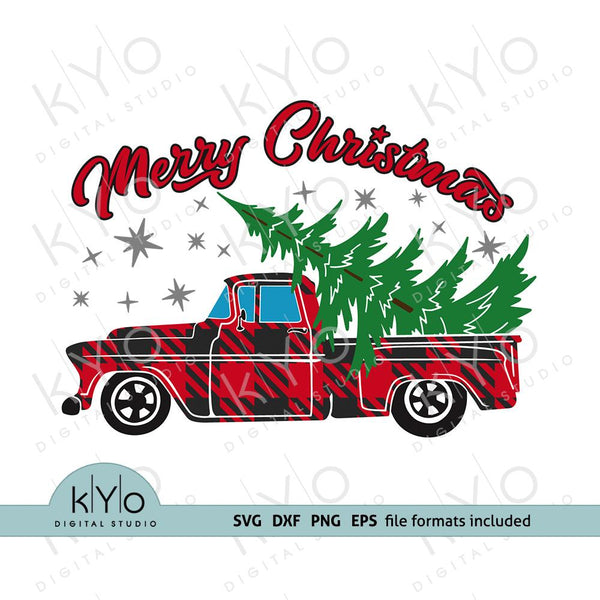 Download Merry Christmas Plaid Truck Svg Png Dxf Cut Files