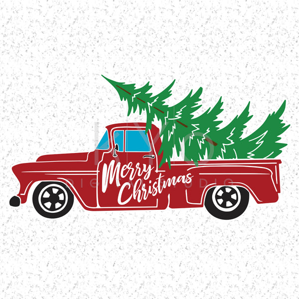 Merry Christmas Tree Red Old Truck Svg Cutting Files