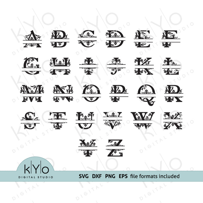 Split Monogram Fonts Letters Svg Files Bundle for Cricut