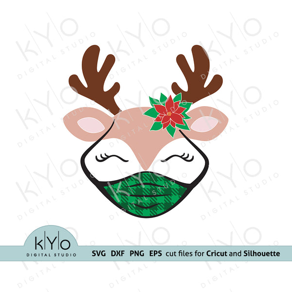 Download Quarantine Christmas Reindeer Face With Mask Bundle Svg Files