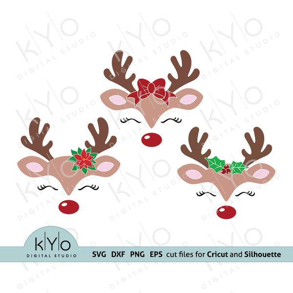 Download Christmas Reindeer Face Bundle Svg Png Dxf Files SVG, PNG, EPS, DXF File