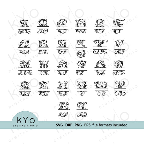 Floral Split Monogram Font Letters Svg Cut Files