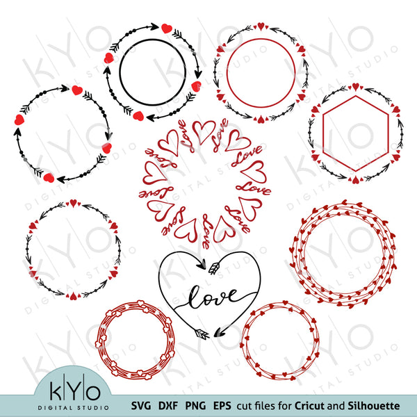 Download Valentines Day Wreath Monogram Frames Svg Files Bundle