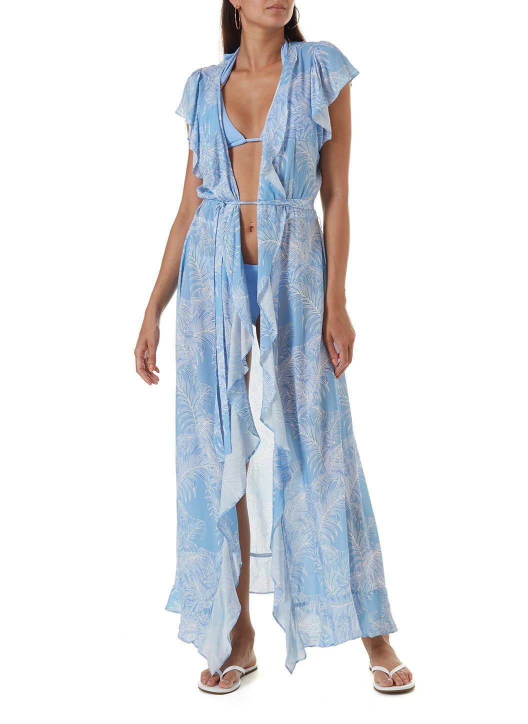 Melissa Odabash Brianna Tropical Blue Frill Wrap Front Maxi Dress ...