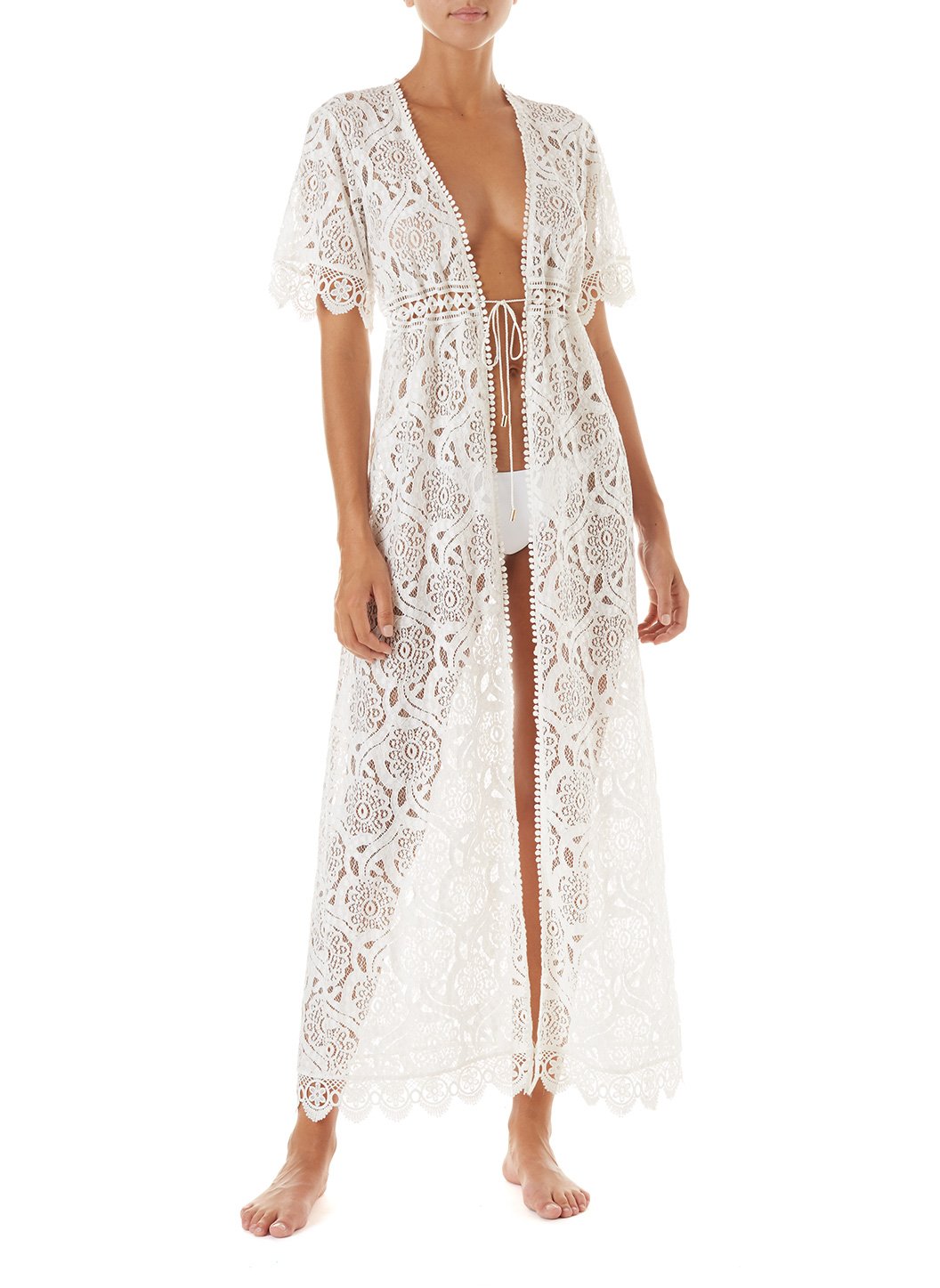 Gabrielle White Embroidered Lace Maxi Button Down Cover Up | Melissa