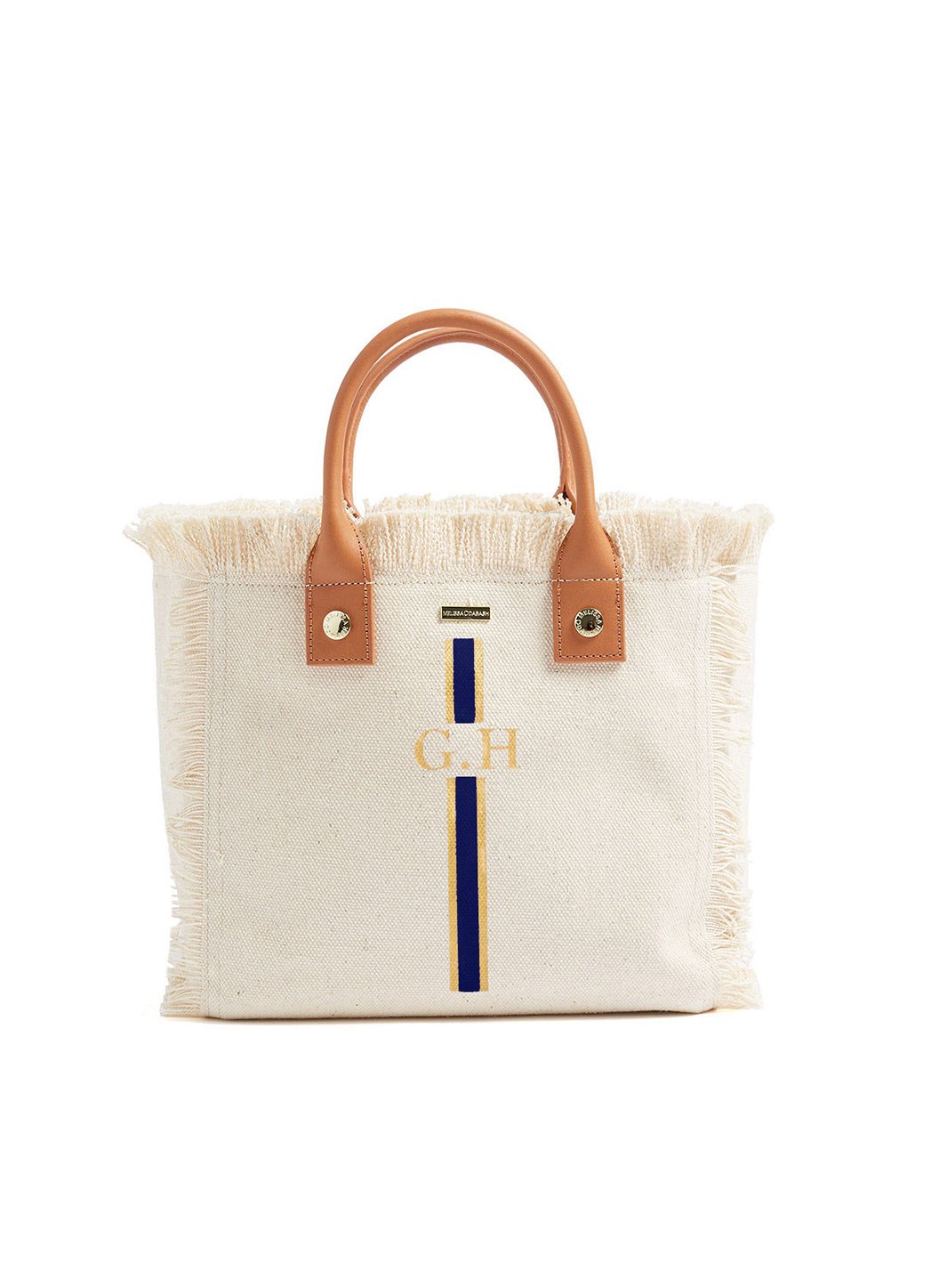 Porto Cervo Small Personalised Tote in Beige/Navy & Melissa Odabash