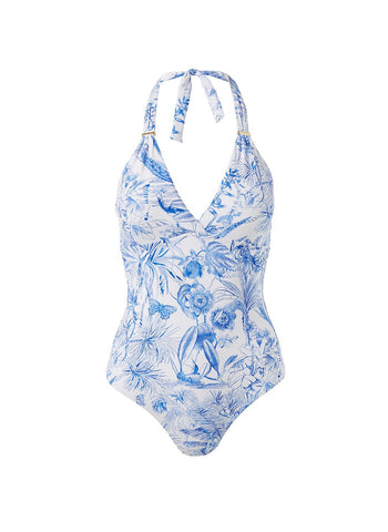 Melissa Odabash Rimini Blue Tropical Bar Trim Swimsuit | Official Website