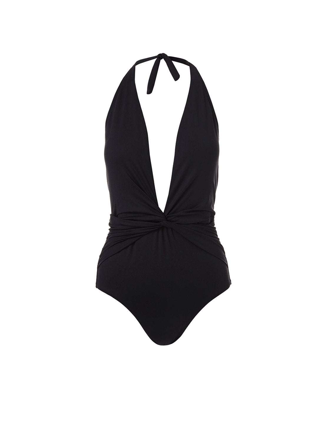 Tahiti Black Halterneck Plunge Ruched One Piece Swimsuit | Melissa Odabash