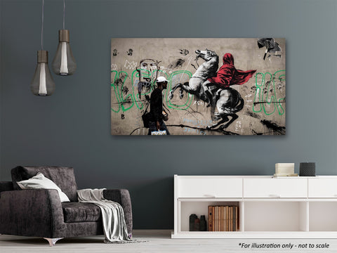 Banksy Horsemen Red Cape Horse Artist Walking By