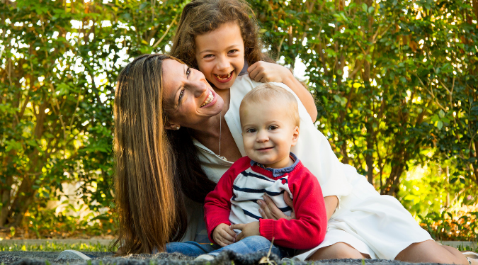 Mom and kids smiles