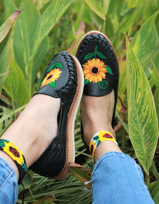 mexican sandals with sunflowers