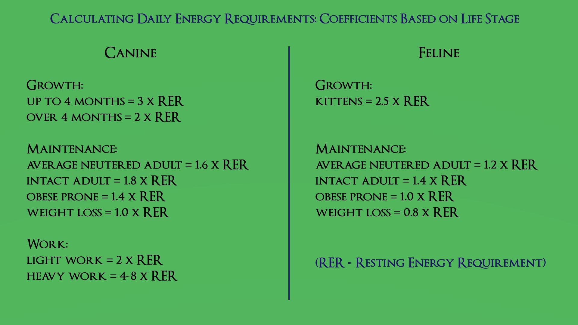 Daily Energy Requirements caluclator for raw feeding pets