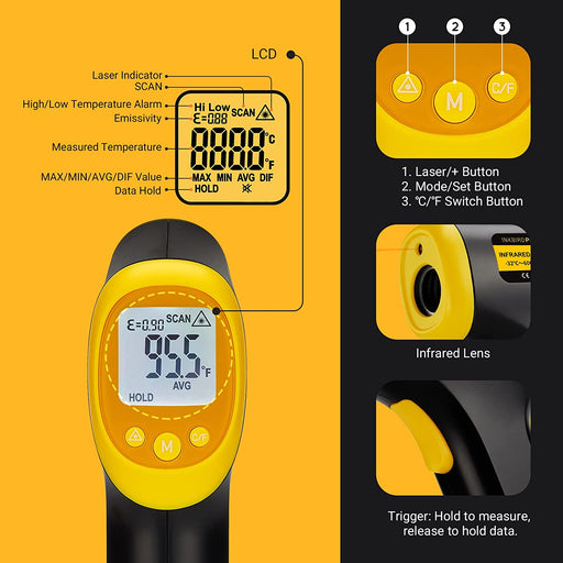 INKBIRD Oval Dial Infrared Thermometer - Wide Range of Applications -  Accurate 12:1 Distance Spot Ratio - Color LCD Screen - Battery Included in  the Grill Thermometers department at