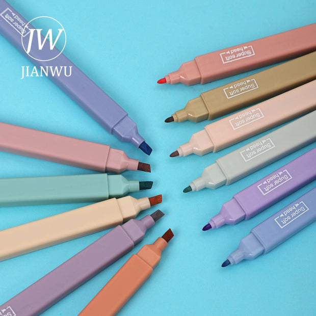 JIANWU 6 Pcs/Set Soft Tip Double Head Highlighter pen Light Color Kawaii Marker Fluorescent pen Scrapbooking Painting Stationery - www.leggybuddy.com