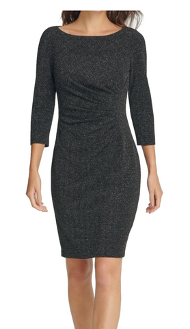 DKNY Women's Dress Black Size 16 Sheath Glitter Knit 3/4 Sleeve