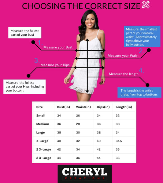 Cheryl Creations Fringe dress size guide